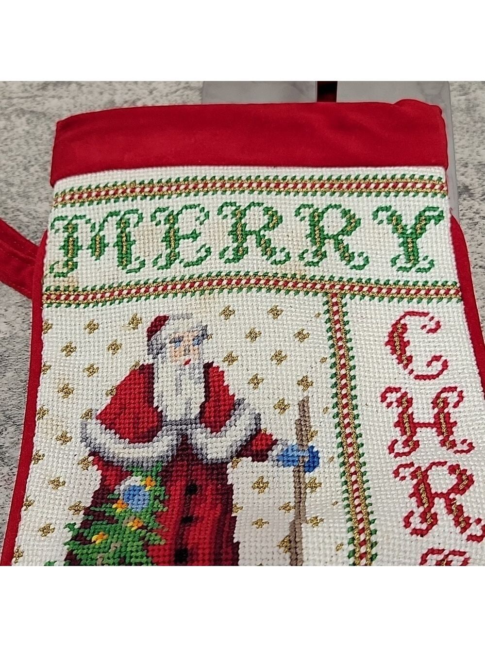 Vintage Handmade Needlepoint Christmas stocking signed - Picture 6 of 9
